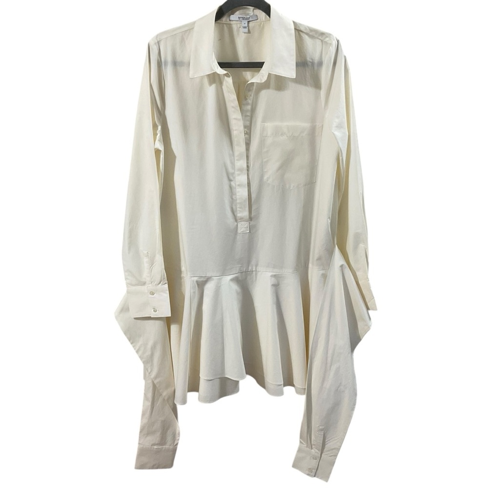 Derek Lam 10 Crosby White Tie-Front Shirt Dress | Peplum Hem ,Chic Minimalist LG - Picture 5 of 16